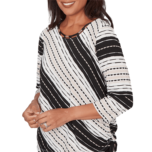 Petite Alfred Dunner Seville 3/4 Sleeve Diagonal Stripe Blouse