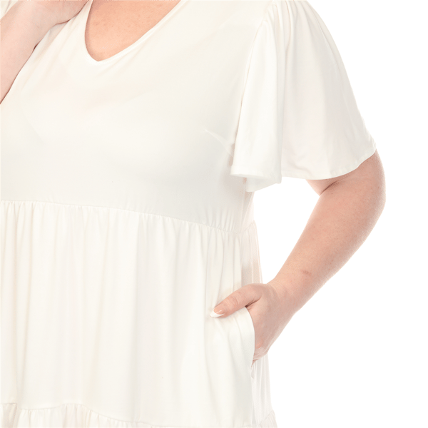 Plus Size White Mark Short Sleeve V Neck Solid A-Line Dress