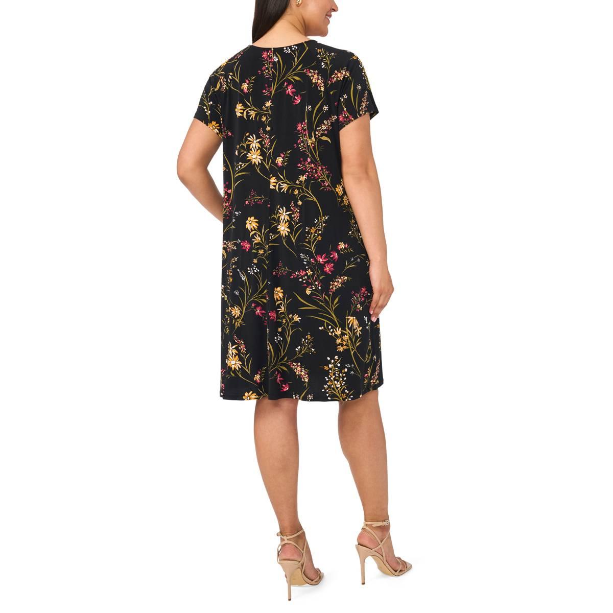 Plus Size MSK Short Sleeve Grommet Shift Trim Dress
