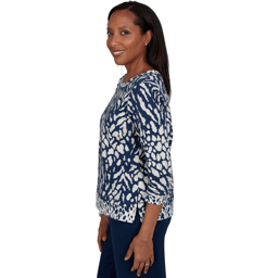 Womens Alfred Dunner Good To Go 3/4 Sleeve Abstract Blouse