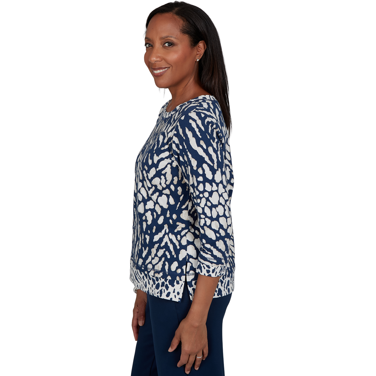 Womens Alfred Dunner Good To Go 3/4 Sleeve Abstract Blouse