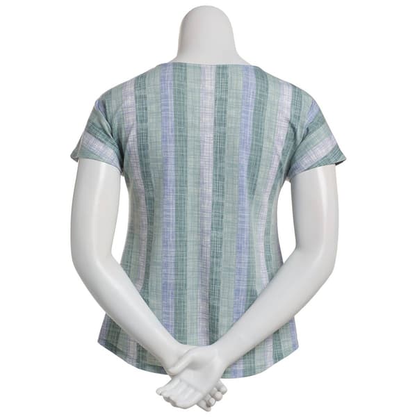Womens Tru Self Stripe Button Shoulder Twisted Front Tee