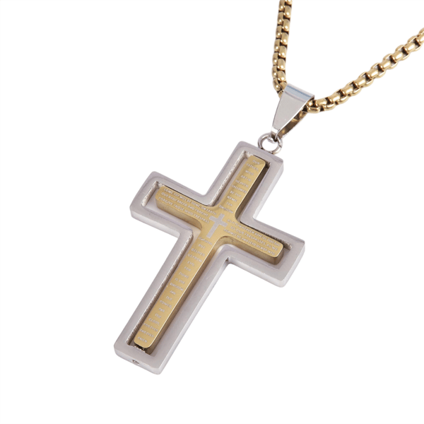 Mens Iron Saints Our Father Prayer Spinner Cross Chain Necklace - image 
