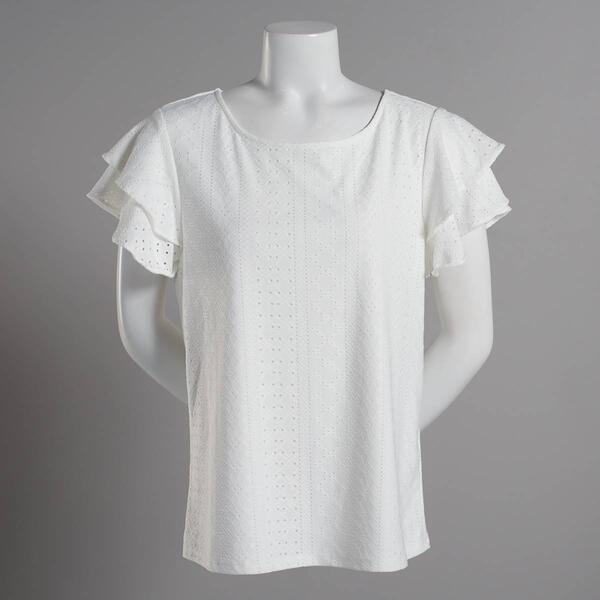 Womens Adrianna Papell Short Double Flutter Sleeve Eyelet Top - image 