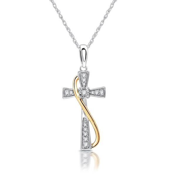 Nova Star&#40;R&#41; 1/10cttw. Two-Tone Lab Grown Diamond Cross Pendant - image 