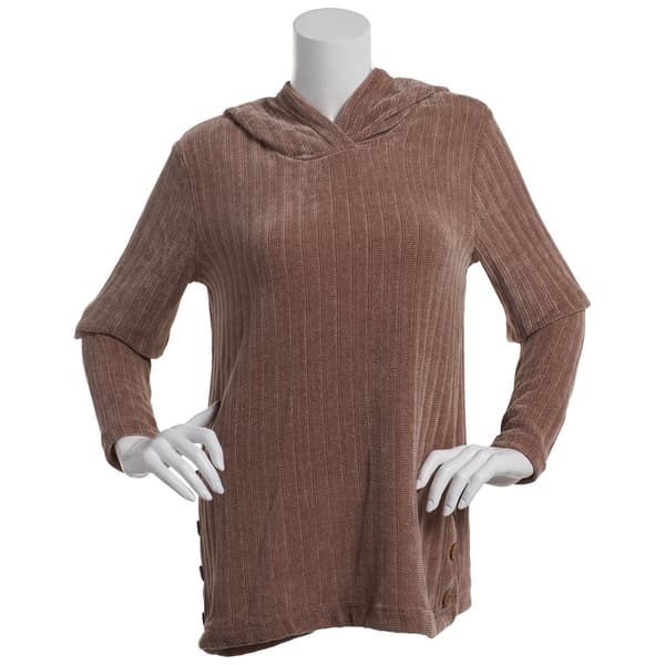 Womens Tru Self Chenille Ribbed Side Button Placket Hoodie - image 