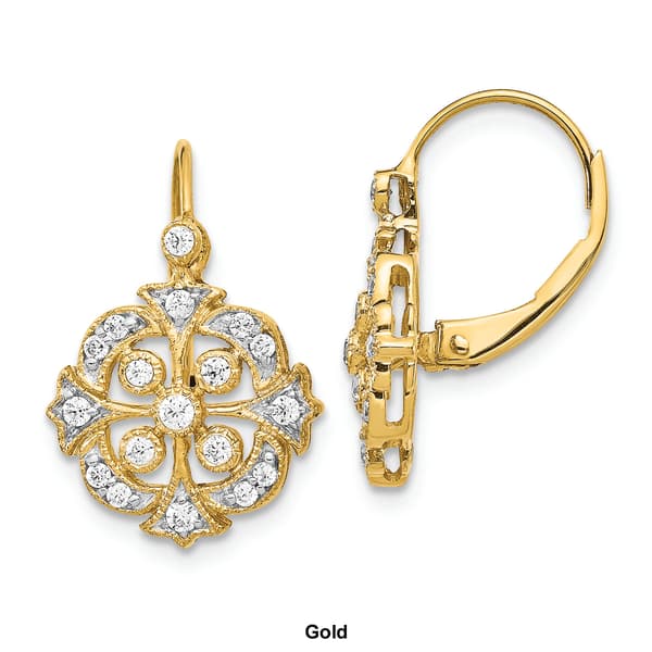 Pure Fire 14kt. Gold Lab Grown Diamond Floral Leverback Earrings