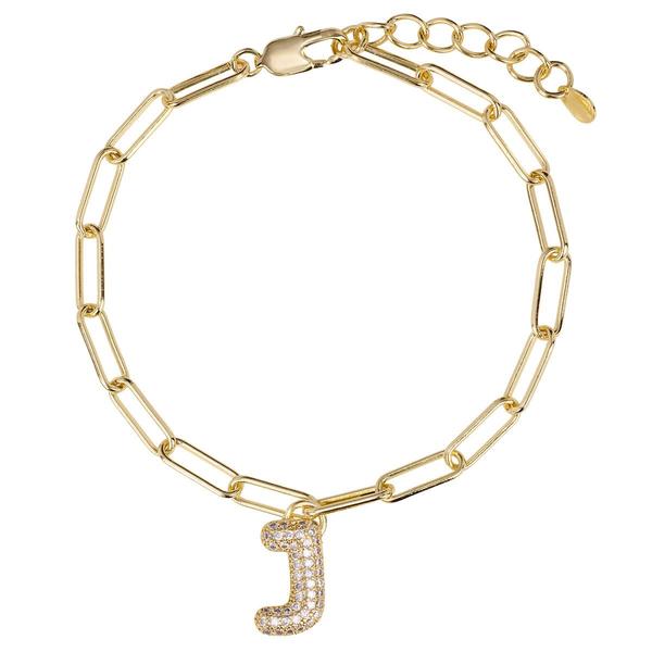 Athra 14kt. Gold Over Brass CZ J Initial Bracelet - image 