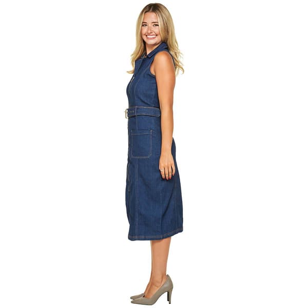 Womens Bebe Sleeveless Belted Denim Midi Dress