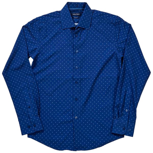 Mens Nautica White Dash Geometric Slim Fit Dress Shirt - image 