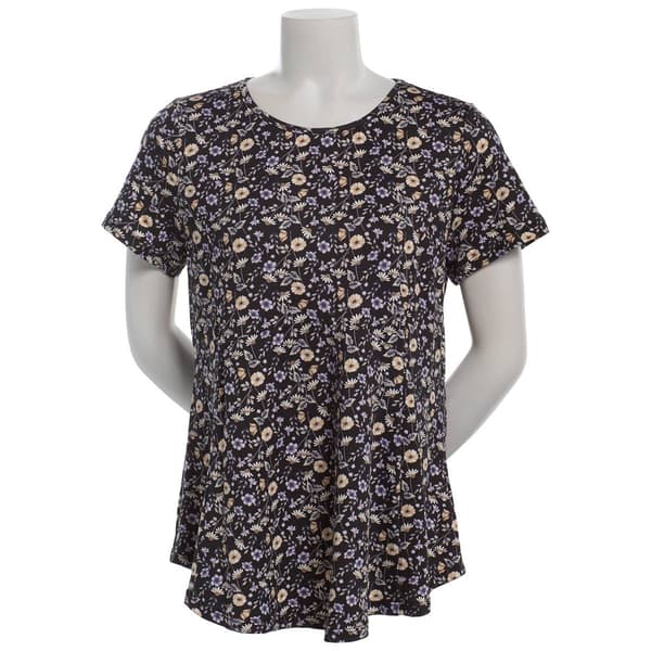 Womens Bobeau Short Sleeve Floral Babydoll Tee