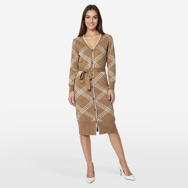 Womens Kathy Ireland Long Sleeve Plaid Sweater Dress