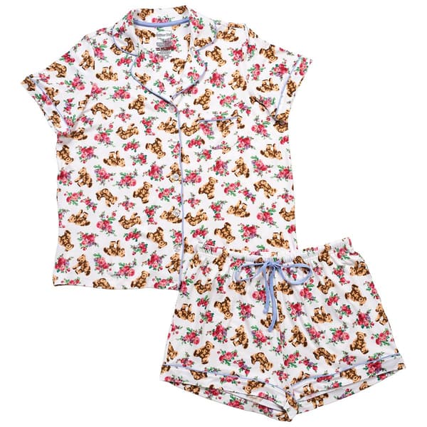 Juniors Pillow Talk Short Sleeve Teddy Bear Short Pajama Set - image 