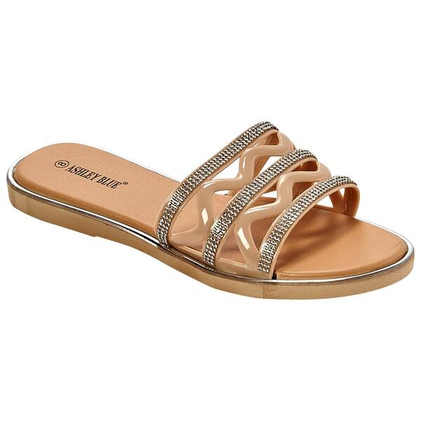 Womens Ashley Blue Rhinestone Trim Slide Sandals - image 