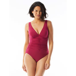 Womens CoCo Reef Solid Solitaire V-Neck One Piece Swimsuit