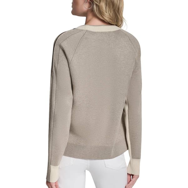 Womens DKNY Long Double Zip Sleeve Color Block Sweater