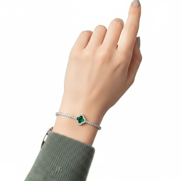 Saffron Green CZ Stone Square Charm Bracelet