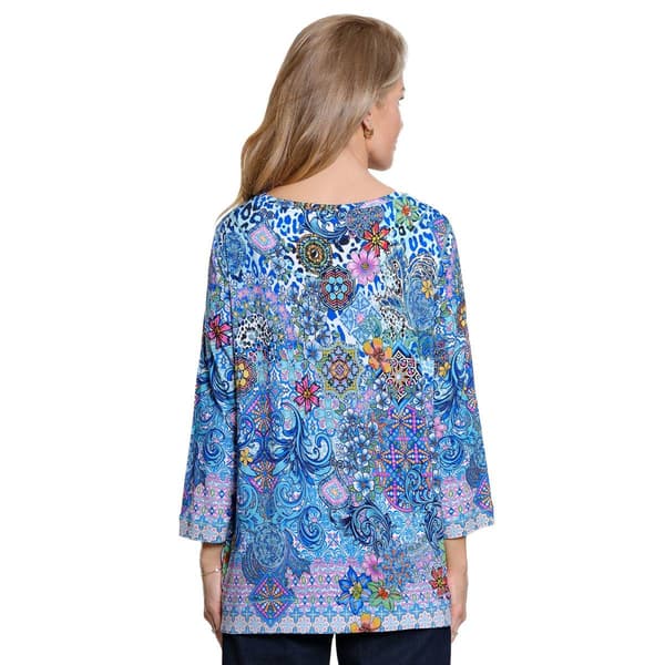 Plus Size Ali Miles 3/4 Sleeve Abstract Floral Side Button Blouse