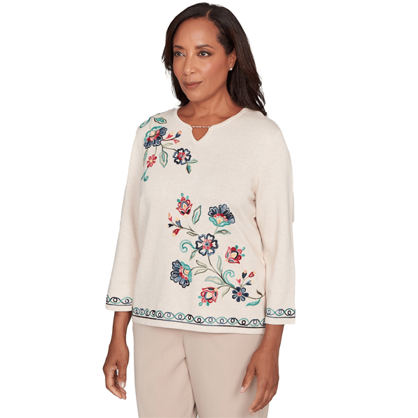 Petite Alfred Dunner Saratoga Springs Floral Embroidery Blouse