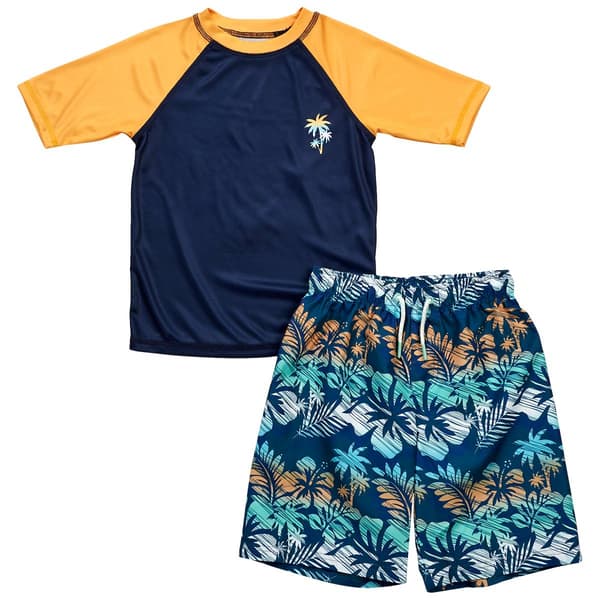 Boys (8-20) SURFZONE(R) Short Sleeve Rash Guard Set - Navy/Orange - image 