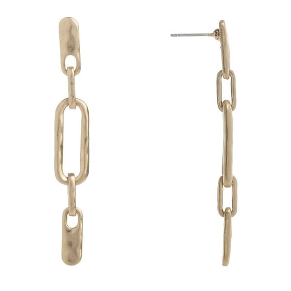 Bella Uno Worn Gold-Tone Paper Chain Link Dangle Earrings - image 