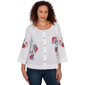 Womens Ruby Rd. French Riviera Floral Button Front Poplin Blouse - image 1