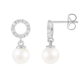 Splendid Pearls 14kt. White Gold Diamond Dangling Pearl Earrings