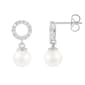 Splendid Pearls 14kt. White Gold Diamond Dangling Pearl Earrings - image 1