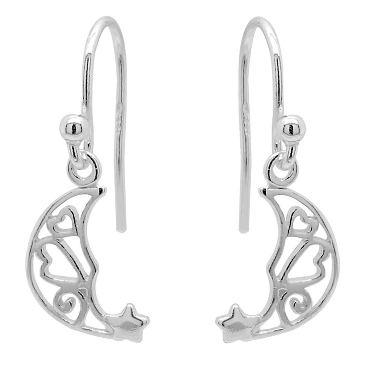 Marsala Sterling Silver Filigree Moon & Star Drop Earrings