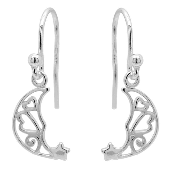 Marsala Sterling Silver Filigree Moon & Star Earrings - image 