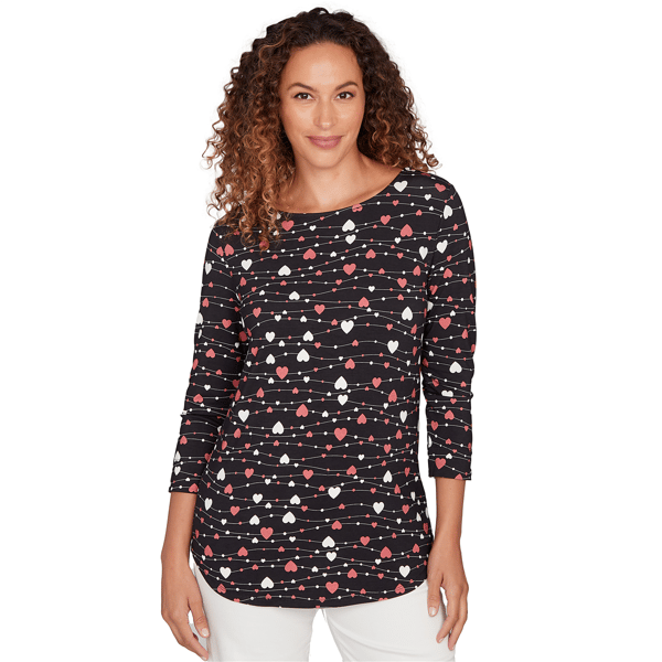 Plus Size Emaline Key Items 3/4 Sleeve Boat Neck Hearts Tee - image 