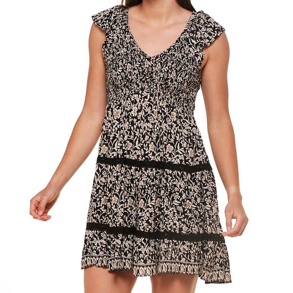 Juniors Angie Lace Detail Flutter Sleeve Skater Dress