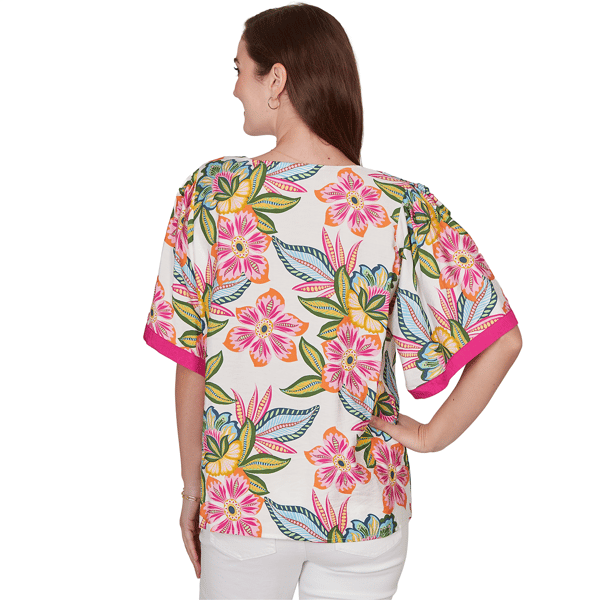 Womens Ruby Rd. Hothouse Florals Short Sleeve Tropical Blouse