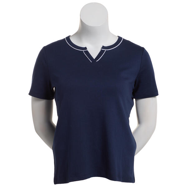 Womens Hasting & Smith Short Sleeve Split Neck Piped Tee - image 