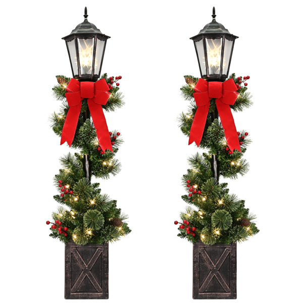 Puleo International 4ft LED Artificial Adorned Lamp Post Set of 2 - image 