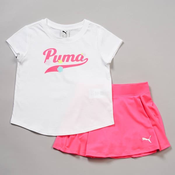 Girls &#40;4-6x&#41; Puma&#174; 2pc. Flower Logo Tee & Solid Skort Set