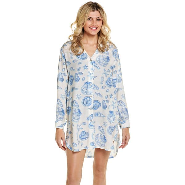 Plus Size J Valdi Seashells Big Button Front Cover Up