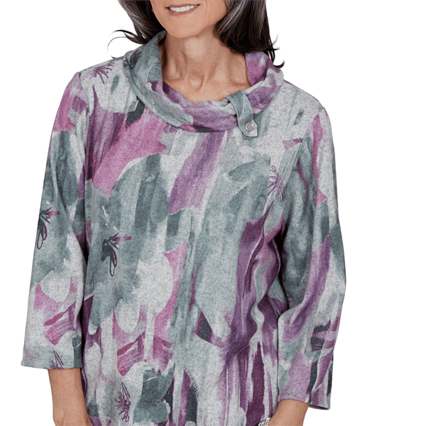 Womens Alfred Dunner Vail Floral Brushstroke Cowl Neck Blouse