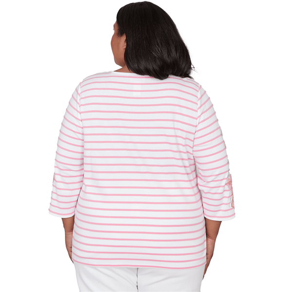 Plus Size Alfred Dunner Classics 3/4 Floral Sleeve Stripe Blouse