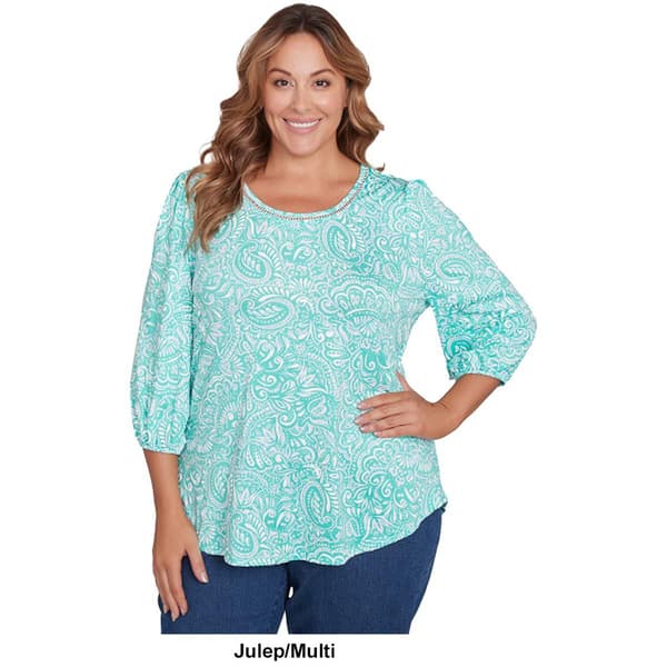 Plus Size Ruby Rd. Hello Spring Knit Embroidered Mix Puff Tee