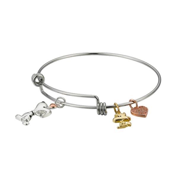 Shine Peanuts Snoopy & Woodstock Crystal Heart Bangle Bracelet