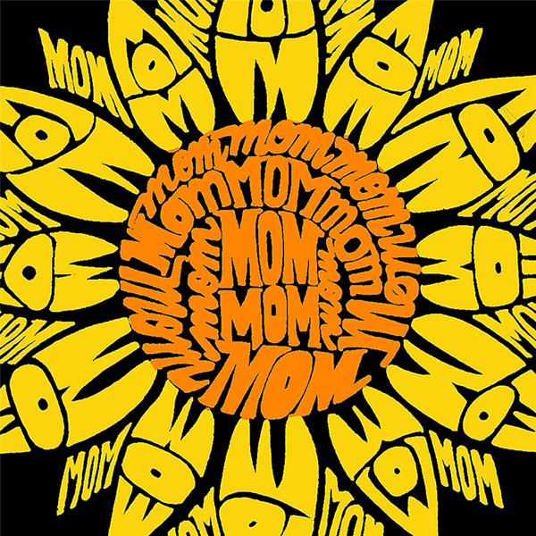 Womens LA Pop Art Mom Sunflower Word Art V-Neck Graphic Tee