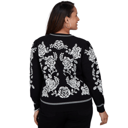 Plus Size Ruby Rd. Mysterious Romance Floral Jacquard Sweater