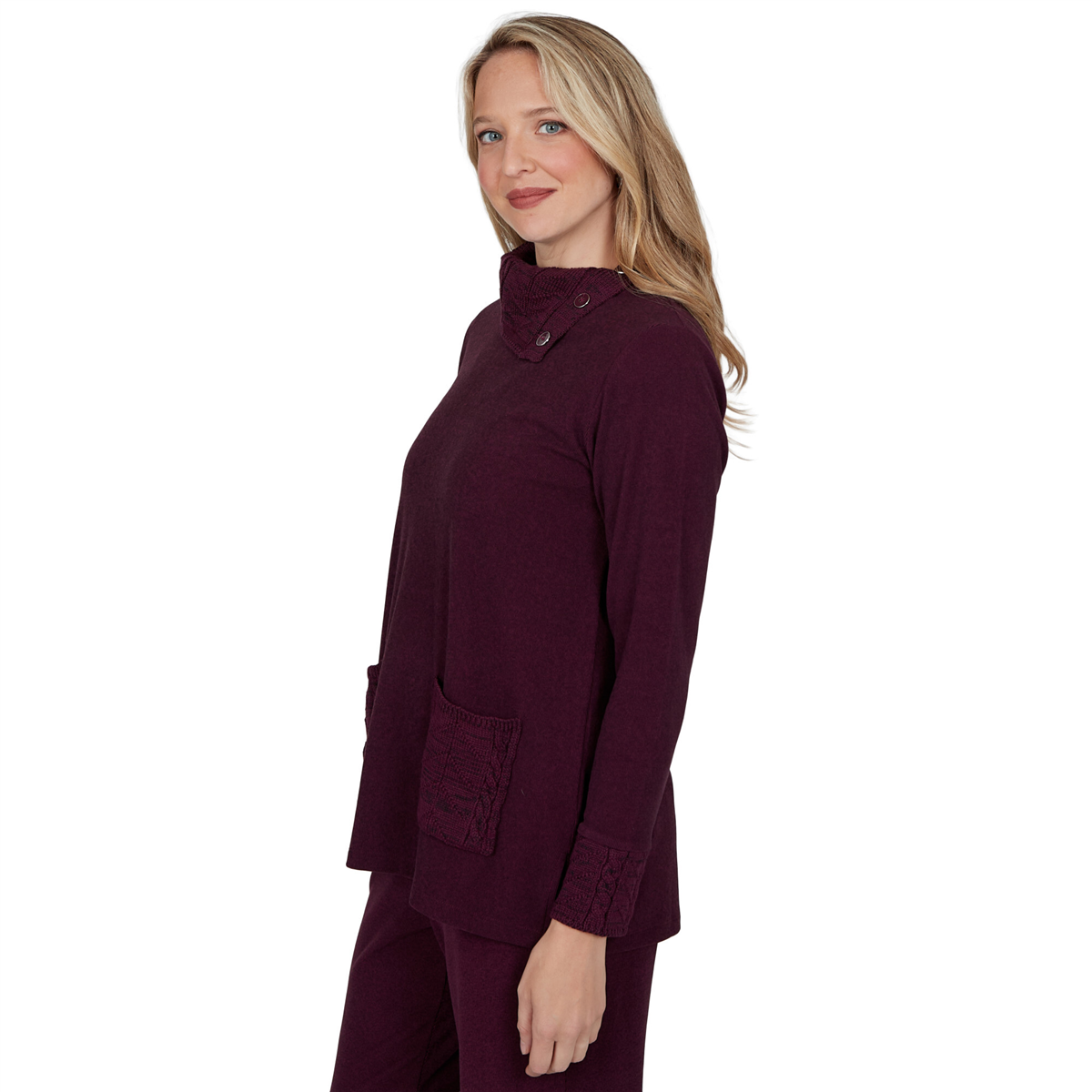 Petite Ruby Rd. Premium Luxe Rib Cable Knit Trim Sweater