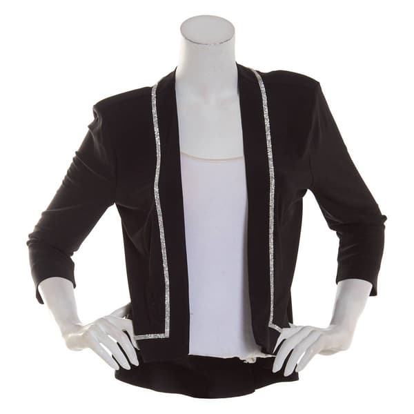 Womens MSK 3/4 Sleeve Rhinestone Trim High Low Jacket