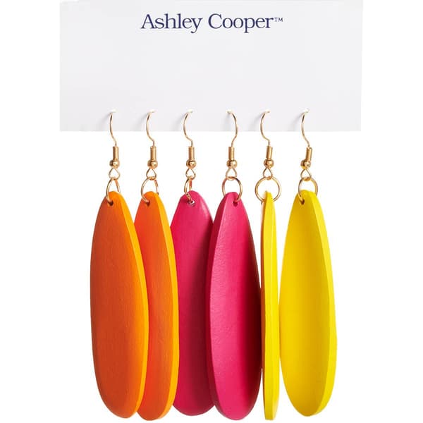 Ashley Cooper(tm) 3pr. Gold Plated Wood Drop  Earrings - image 