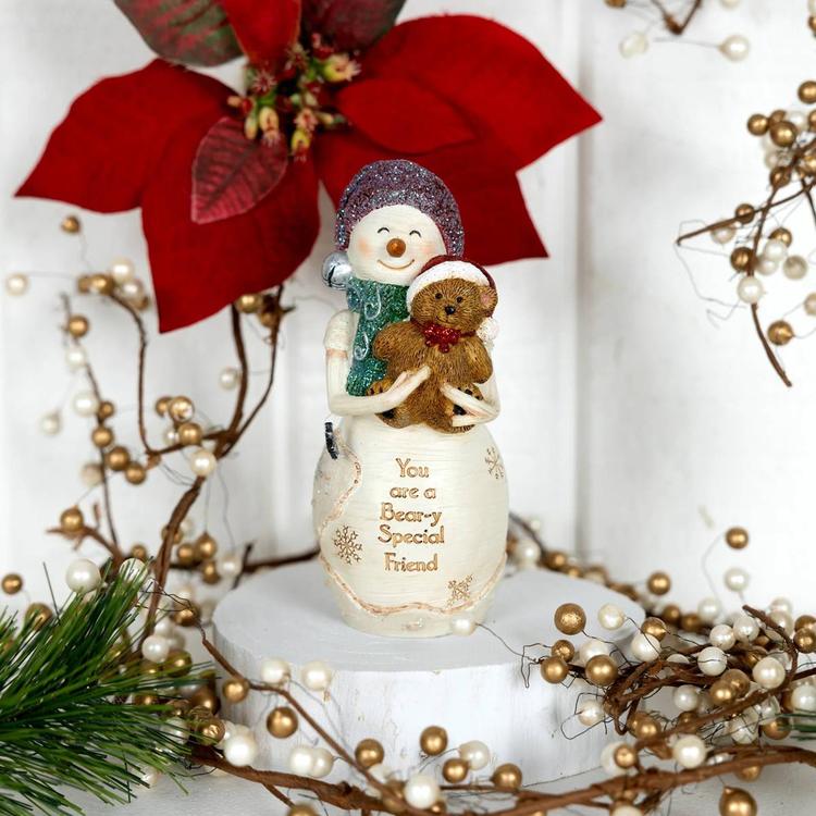 Pavilion 5in. Bear-Y Special Snowman Holding Teddy Bear