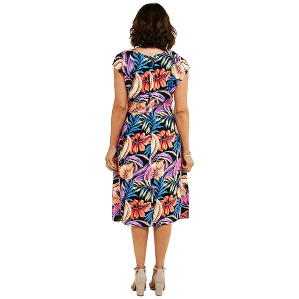 Petite Connected Apparel Short Sleeve Tropical Side Tie Dress