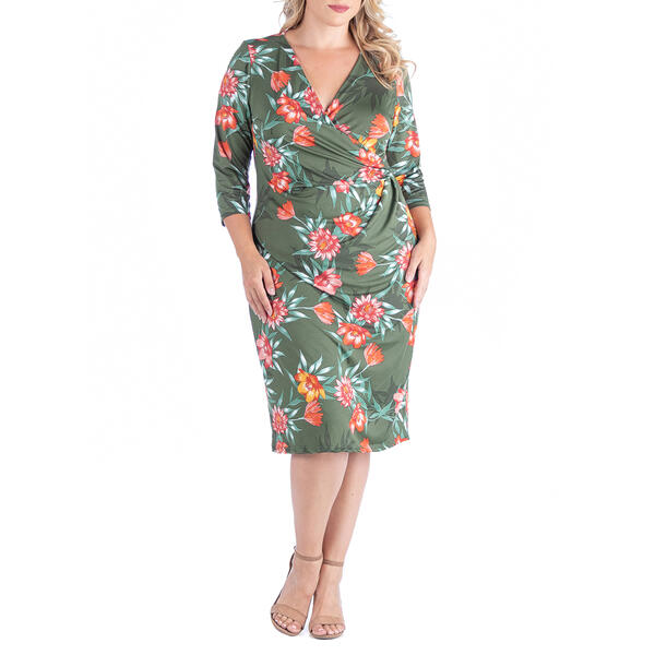 Plus Size 24/7 Comfort Apparel 3/4 Sleeve Surplice Wrap Dress - image 