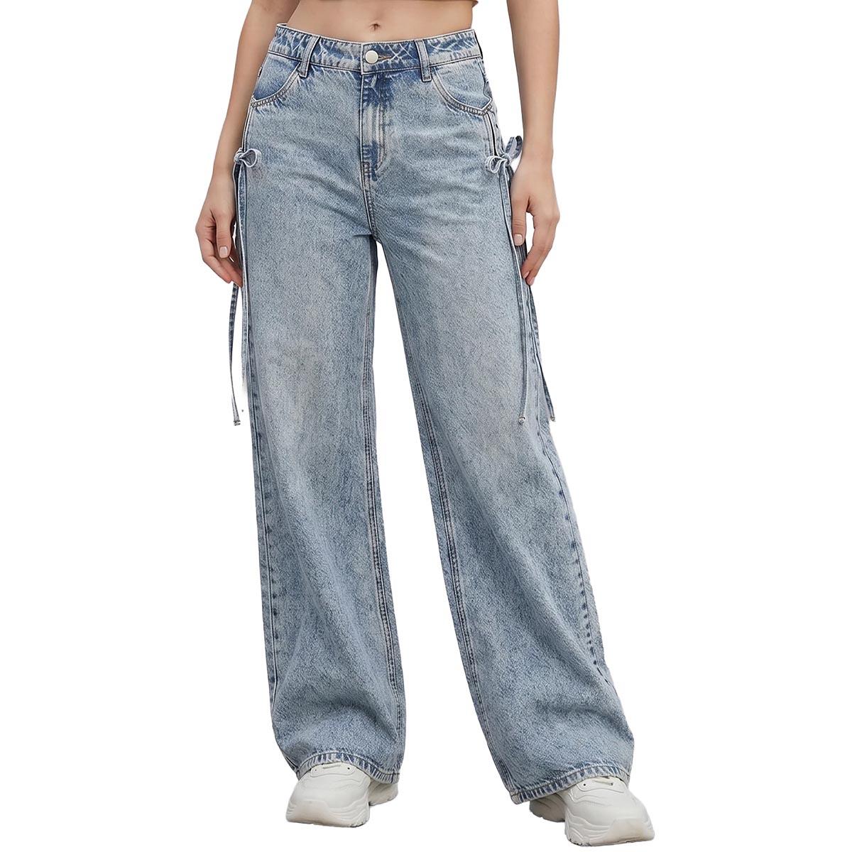 Juniors YMI(R) Mid Rise Cinch Bow Wide Leg Jeans